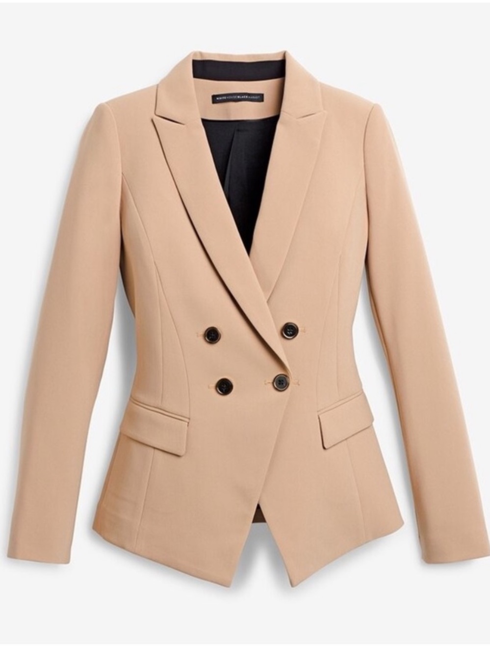 WHBM Tailored Double-Breasted Blazer Tan Camel Neutral Business Casual‎ Career